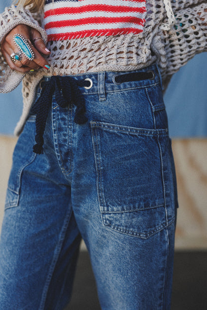 Elevated Eyelet Barrel Jeans - Medium Wash