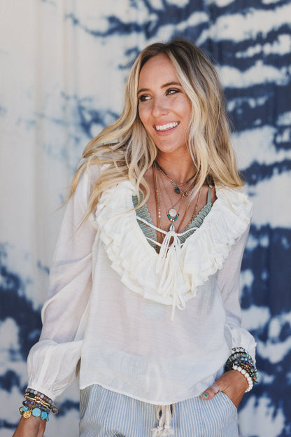 Alila Ruffled V Neck Blouse - Off White