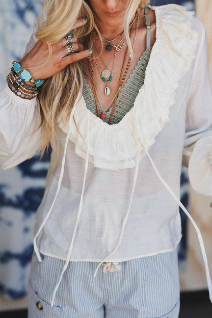 Alila Ruffled V Neck Blouse - Off White