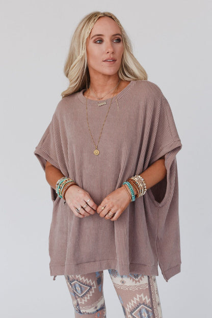 The Nest Moon Glow Texture Knit Top - Acorn