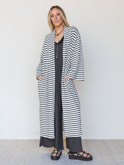 The Nest Venyx Striped Duster Cardigan - Cream Black