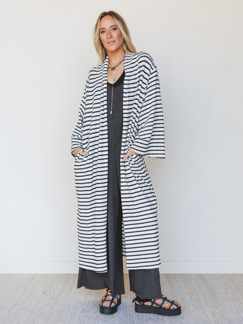 The Nest Venyx Striped Duster Cardigan - Cream Black