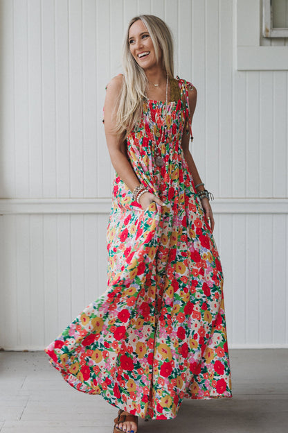 The Nest Bohemian Grace Maxi Dress - Red Floral