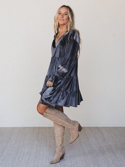 The Nest Maddie Velvet Dress - Charcoal