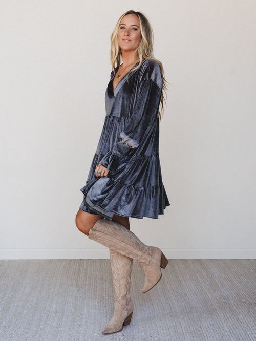 The Nest Maddie Velvet Dress - Charcoal