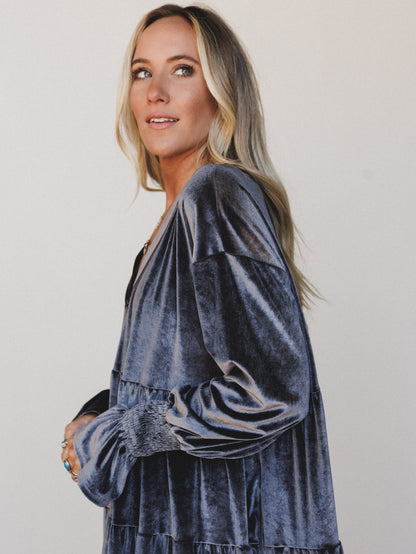 The Nest Maddie Velvet Dress - Charcoal