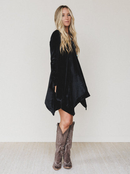 The Nest Golden Hour Bell Sleeve Velvet Dress - Black
