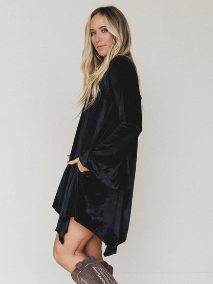 The Nest Golden Hour Bell Sleeve Velvet Dress - Black