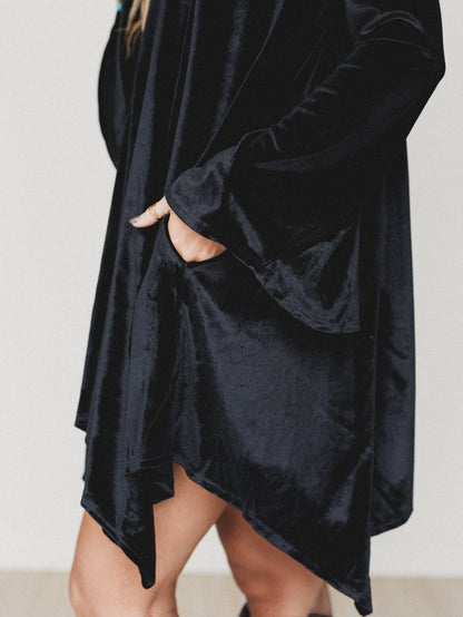 The Nest Golden Hour Bell Sleeve Velvet Dress - Black
