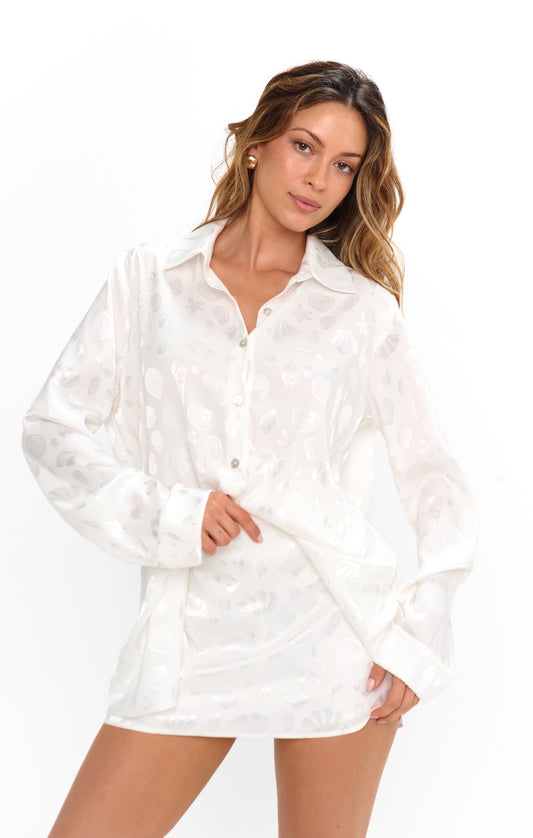 All Night Skort ~ White Shell Satin