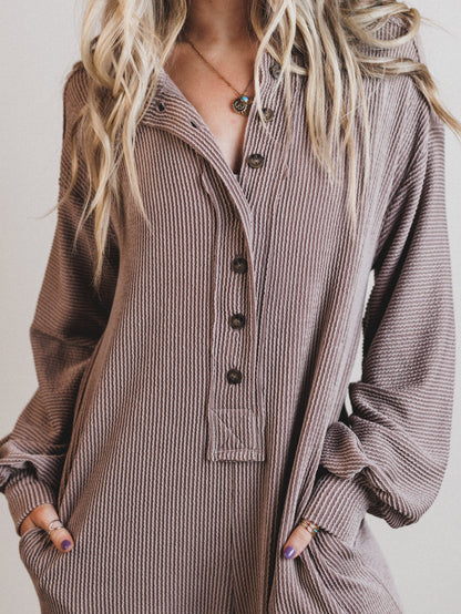 The Nest Daphne Textured Long Sleeve Jumpsuit - Acorn