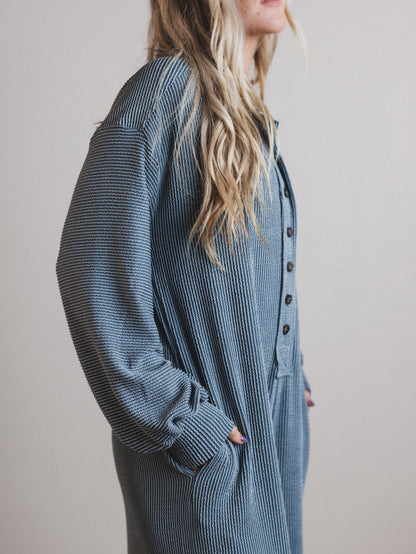 The Nest Daphne Textured Long Sleeve Jumpsuit - Seafoam