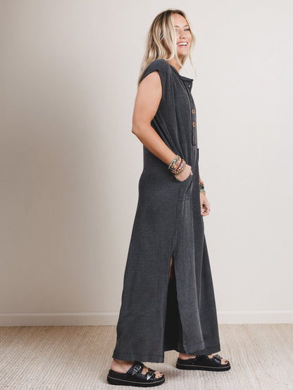 The Nest Madeline Textured Jumpsuit - Charcoal