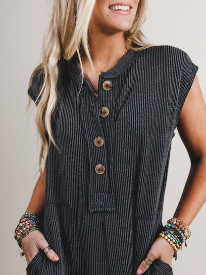 The Nest Madeline Textured Jumpsuit - Charcoal