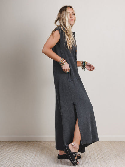 The Nest Madeline Textured Jumpsuit - Charcoal