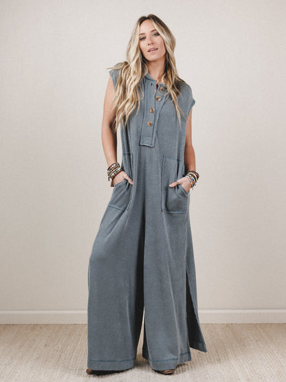 The Nest Madeline Textured Jumpsuit - Seafoam