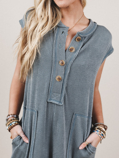 The Nest Madeline Textured Jumpsuit - Seafoam