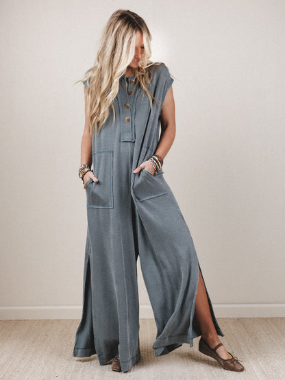 The Nest Madeline Textured Jumpsuit - Seafoam