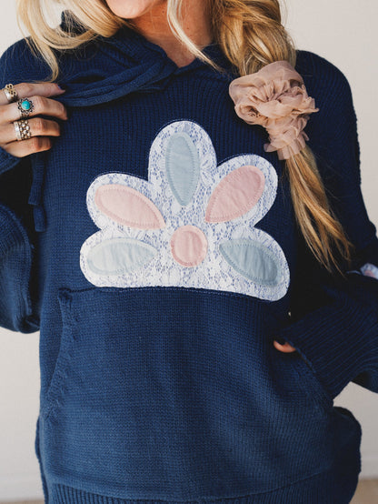 Blossom Wash Patchwork Hoodie - Teal