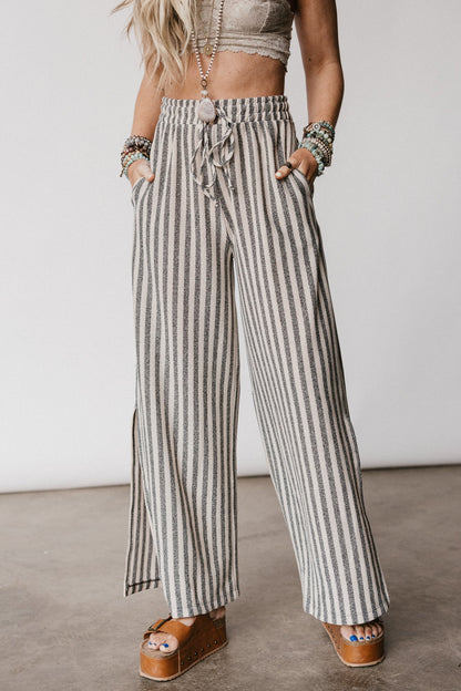 The Nest Ibiza Breeze Drawstring Pants - Taupe Black