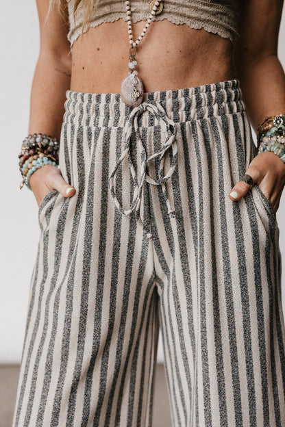 The Nest Ibiza Breeze Drawstring Pants - Taupe Black
