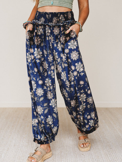 The Nest Gather Together Velvet Wide Leg Pants - Navy