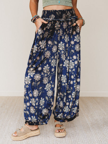 The Nest Gather Together Velvet Wide Leg Pants - Navy