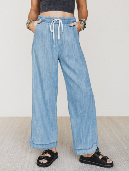 So Comfy Wide Leg Denim Pant - Light Indigo
