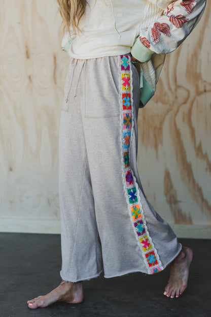 The Nest Love Seeker Crochet Panel Pants - Oatmeal