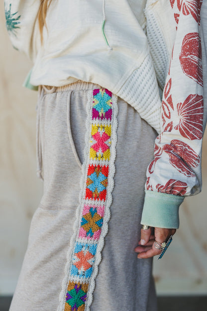 The Nest Love Seeker Crochet Panel Pants - Oatmeal