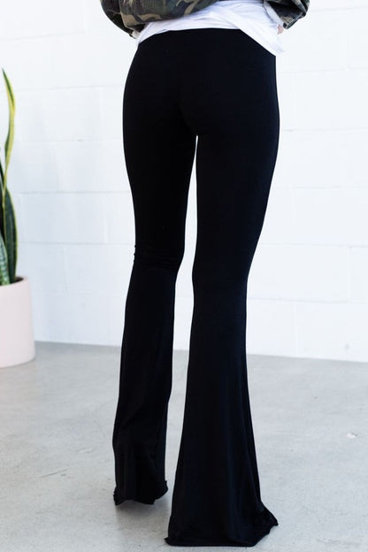 Cher Solid Raw Edge Flare Pant - Black