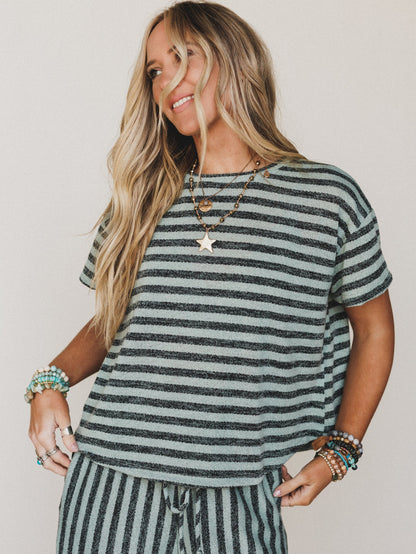 The Nest Ibiza Breeze Striped Top - Sage Black