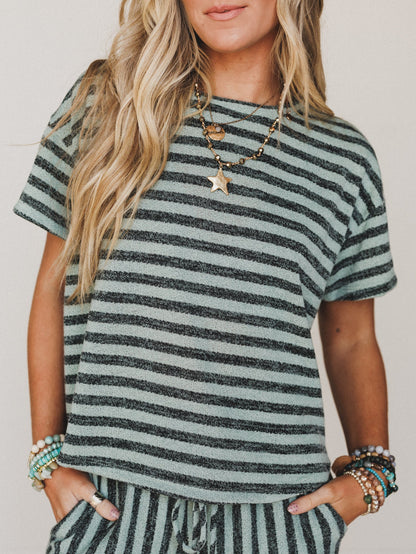 The Nest Ibiza Breeze Striped Top - Sage Black