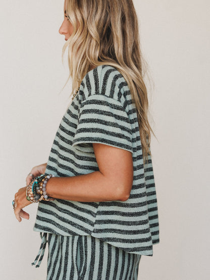 The Nest Ibiza Breeze Striped Top - Sage Black