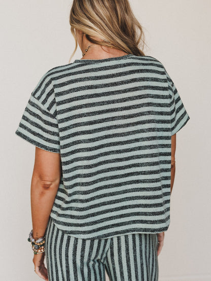 The Nest Ibiza Breeze Striped Top - Sage Black
