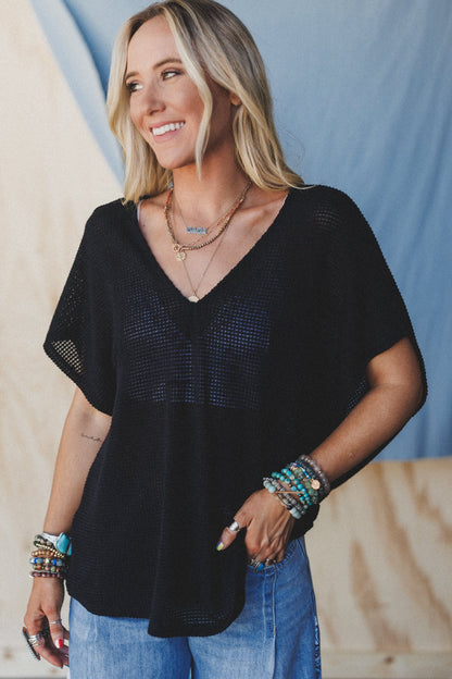 The Nest Cruising V Neck Top - Black