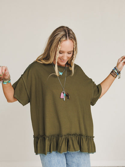 The Nest Mariah Ruffle Tee - Olive