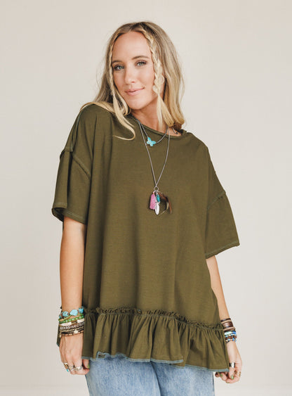 The Nest Mariah Ruffle Tee - Olive