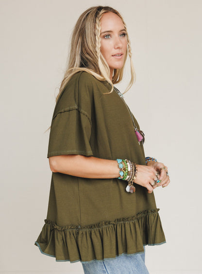 The Nest Mariah Ruffle Tee - Olive
