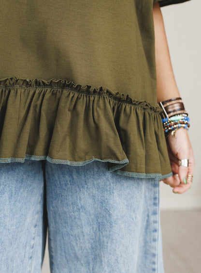 The Nest Mariah Ruffle Tee - Olive