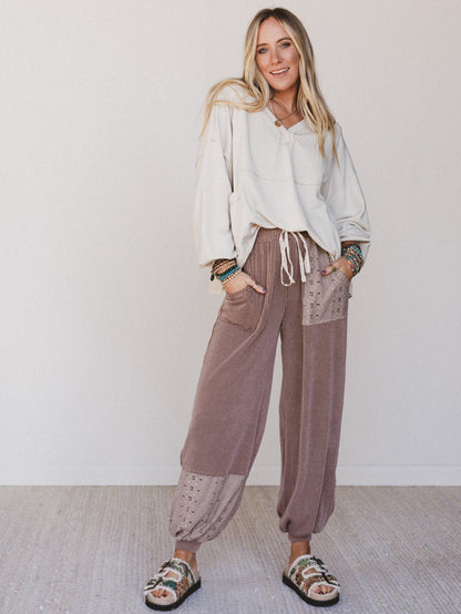 The Nest Karli Knit Pocket Top - Beige