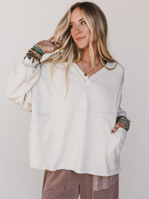 The Nest Karli Knit Pocket Top - Beige