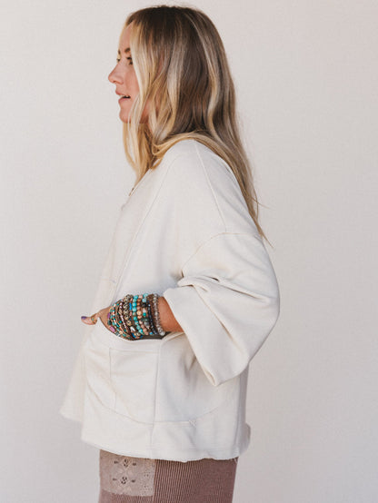 The Nest Karli Knit Pocket Top - Beige