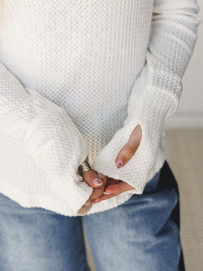 The Nest Jacqueline Waffle Long Sleeve Top - Cream