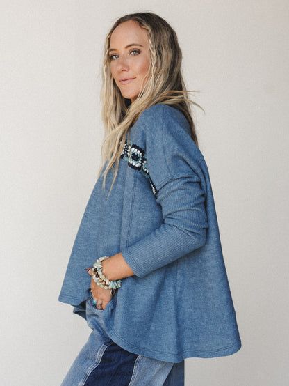 The Nest Cozy Up Crochet Top - Denim