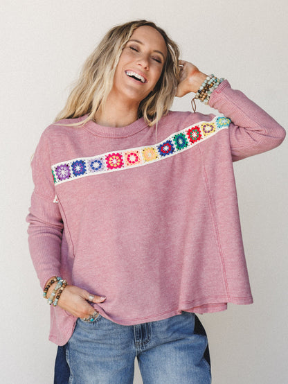 The Nest Cozy Up Crochet Top - Mauve