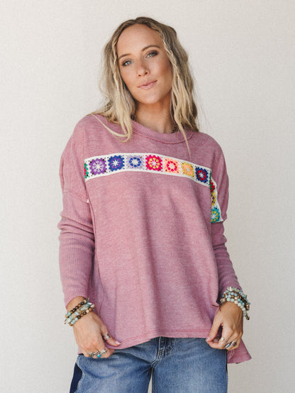 The Nest Cozy Up Crochet Top - Mauve