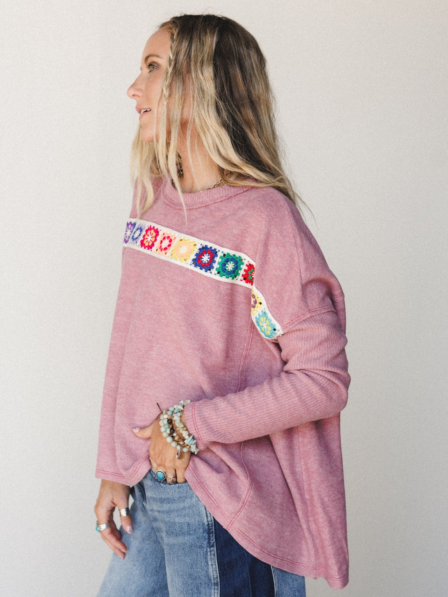 The Nest Cozy Up Crochet Top - Mauve