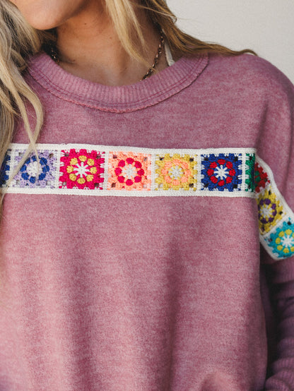 The Nest Cozy Up Crochet Top - Mauve