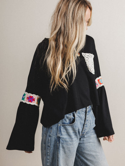 The Nest Groovy Crochet Patchwork Top - Black